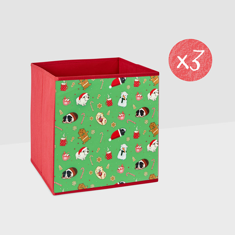 Boite de rangement pour cavy cage de la marque Kavee motif Noël vert et rouge avec la mention x3