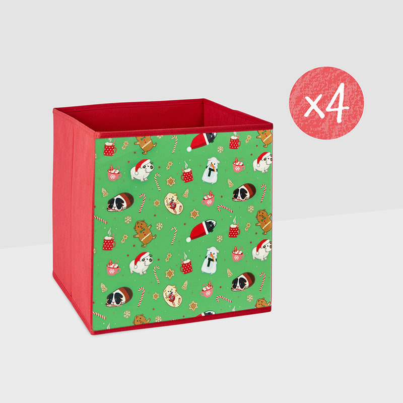 Boite de rangement pour cavy cage de la marque Kavee motif Noël vert et rouge avec la mention x4