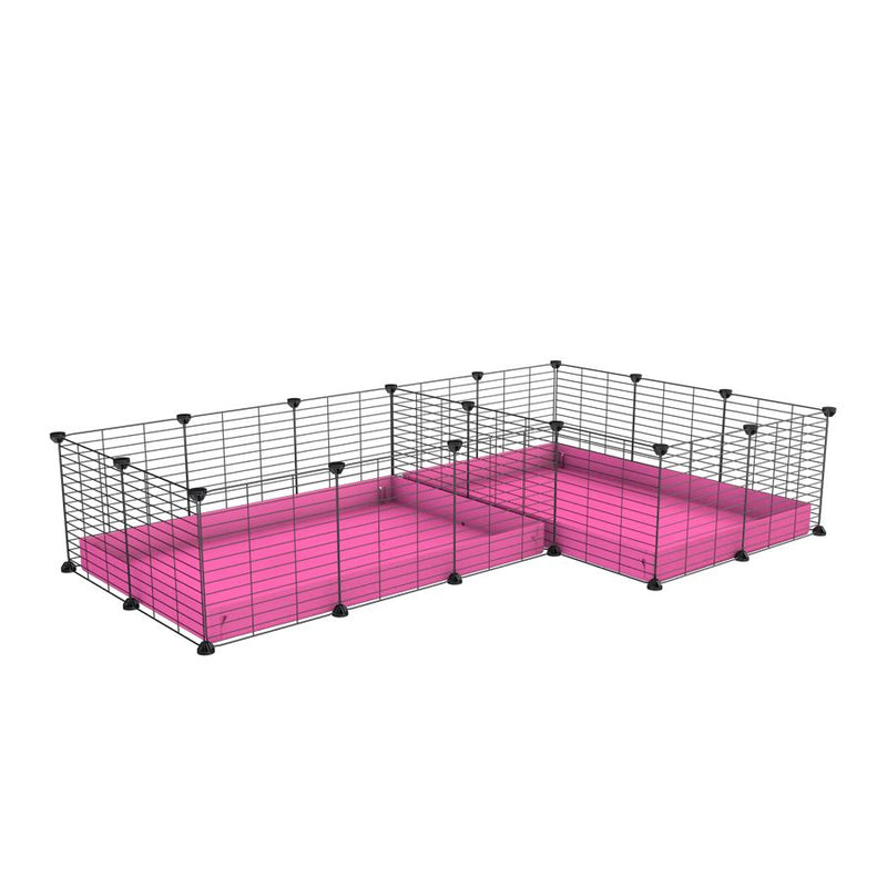 une cavy cage 6x2 en L avec separation pour cochons d'inde qui se battent ou en quarantaine avec coroplast rose kavee