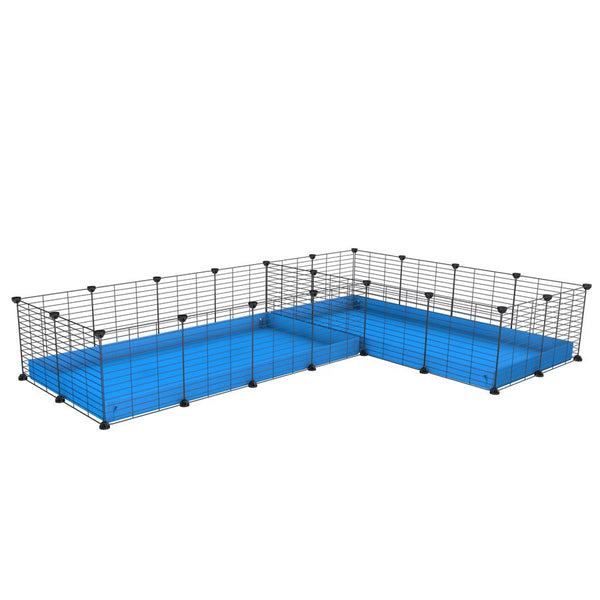 une cavy cage 8x2 en L avec separation pour cochons d'inde qui se battent ou en quarantaine avec coroplast bleu kavee