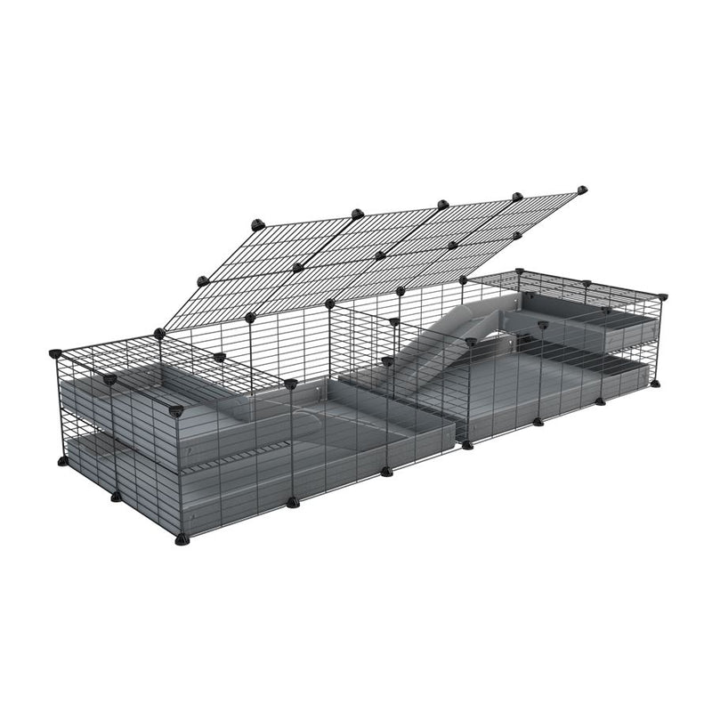 une cavy cage 6x2 loft avec couvercle et separation pour cochons d'inde qui se battent ou en quarantaine avec coroplast gris kavee