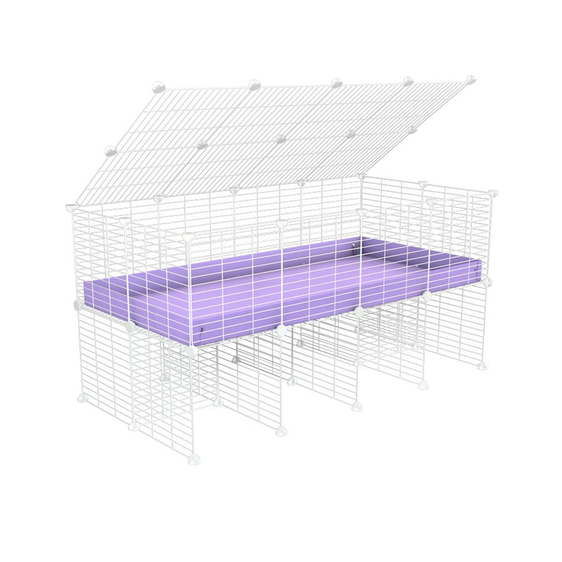 une cavy cage 4x2 pour cochons d'inde avec rehausseur couvercle correx violet lilas et grilles blanches fines de kavee france