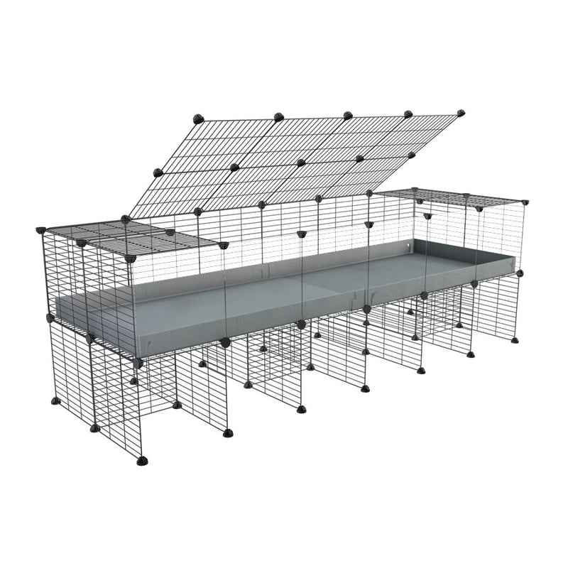 une cavy cage 6x2 pour cochons d'inde avec panneaux transparents en plexiglass avec rehausseur couvercle correx gris et grilles fines de kavee france