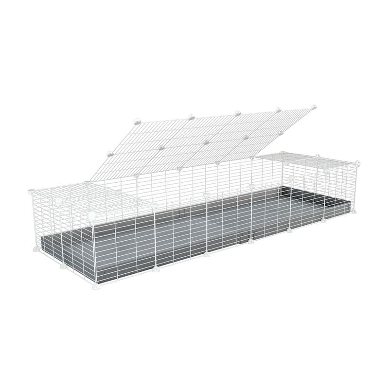 une cavy cage 6x2 pour cochons d'inde avec couvercle coroplast gris et grilles blanches avec barreaux etroits de kavee