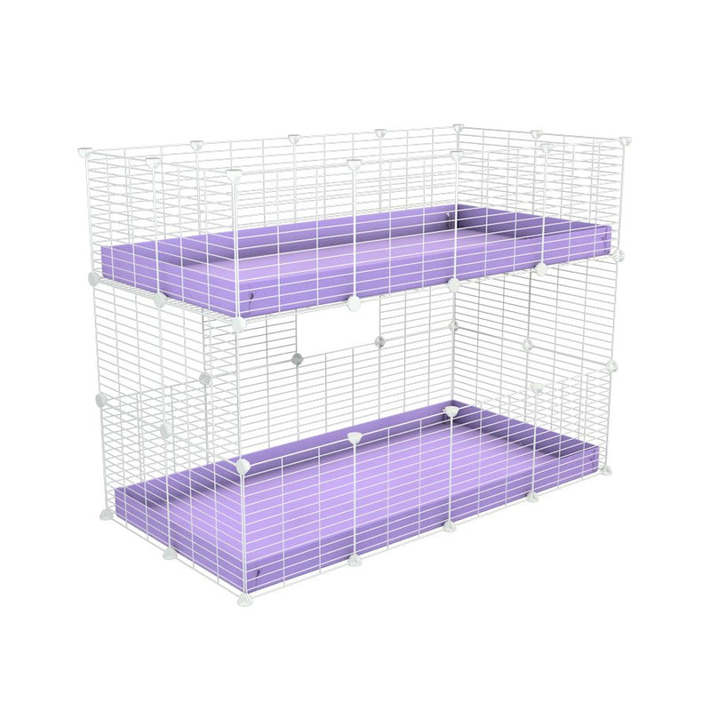 Une kavee cage double deux etages 4x2 pour cochons d'inde avec coroplast violet et grilles blanches sans danger pour bebes