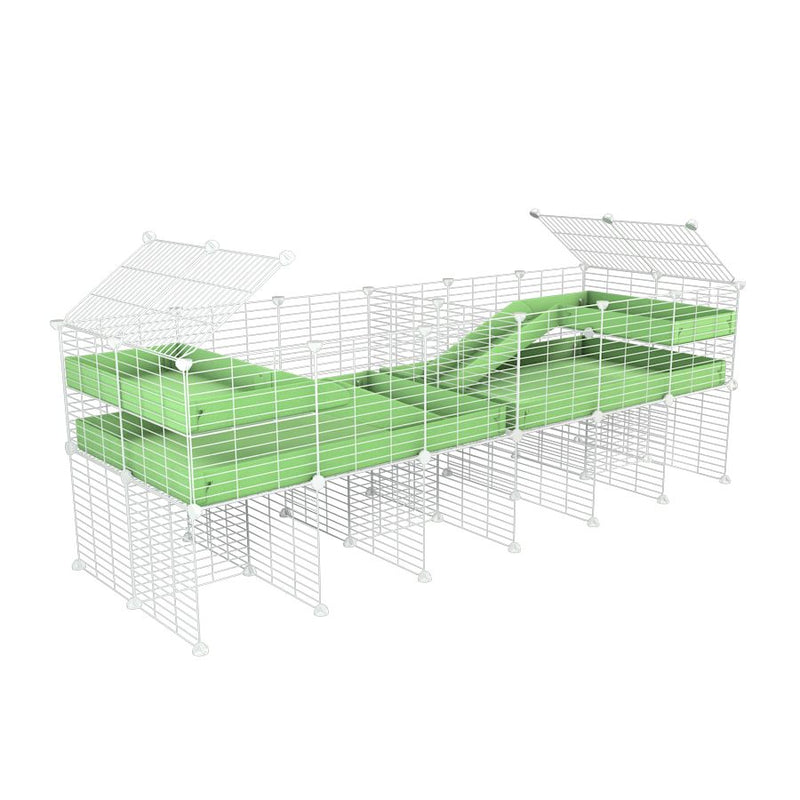 une cavy cage blanche 6x2 stand loft avec separation pour cochons d'inde qui se battent ou en quarantaine avec coroplast vert kavee