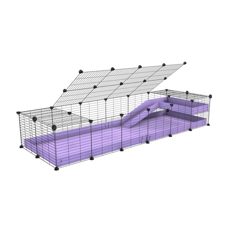 une C&C kavee cage 6x2 pour cochons d'inde avec une rampe un loft un toit un coroplast violet lilas et grilles ok pour bebes