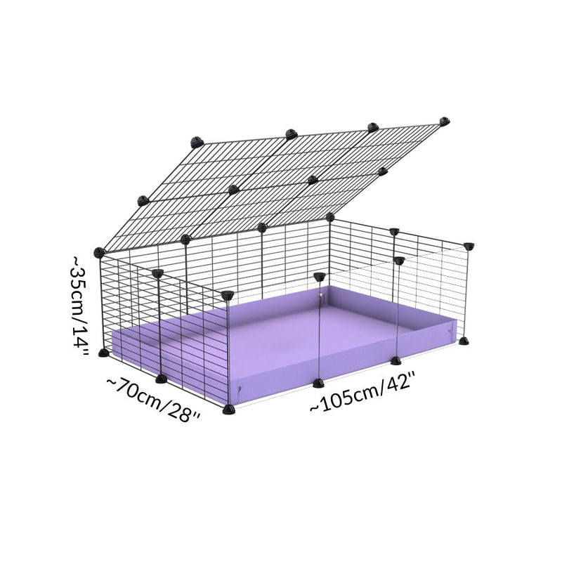 Taille d'une cavy cage 3x2 pas chere avec panneaux transparents en plexiglass  cochons d'inde avec couvercle coroplast violet mauve pastel lilas et grilles avec barreaux etroits de kavee