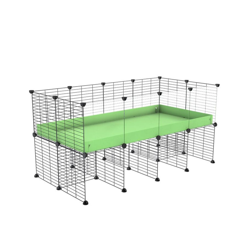 une cavy cage C&C 4x2  avec panneaux transparents en plexiglass pour cobayes cochons d'inde avec rehausseur correx vert pistache et grilles fines de kavee france