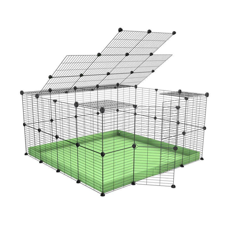 Une cavy cage modulaire pour lapin 4x4 avec couvercle et grilles fines petits trous coroplast vert pastel de kavee france