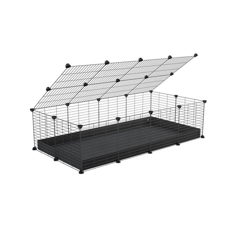 une cavy cage 4x2 pour cochons d'inde avec couvercle coroplast noir et grilles avec barreaux etroits de kavee