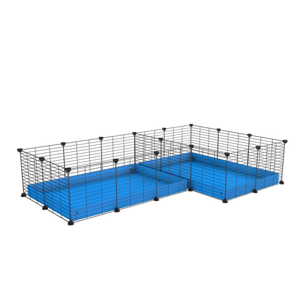 une cavy cage 6x2 en L avec separation pour cochons d'inde qui se battent ou en quarantaine avec coroplast bleu kavee