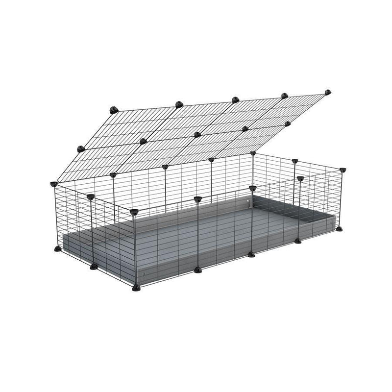 une cavy cage 4x2 pour cochons d'inde avec couvercle coroplast gris et grilles avec barreaux etroits de kavee