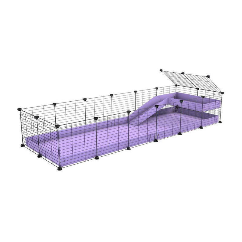 une cavy cage 6x2 pour cochons d'inde avec une rampe un loft un coroplast violet lilas et grilles fines sans danger de kavee