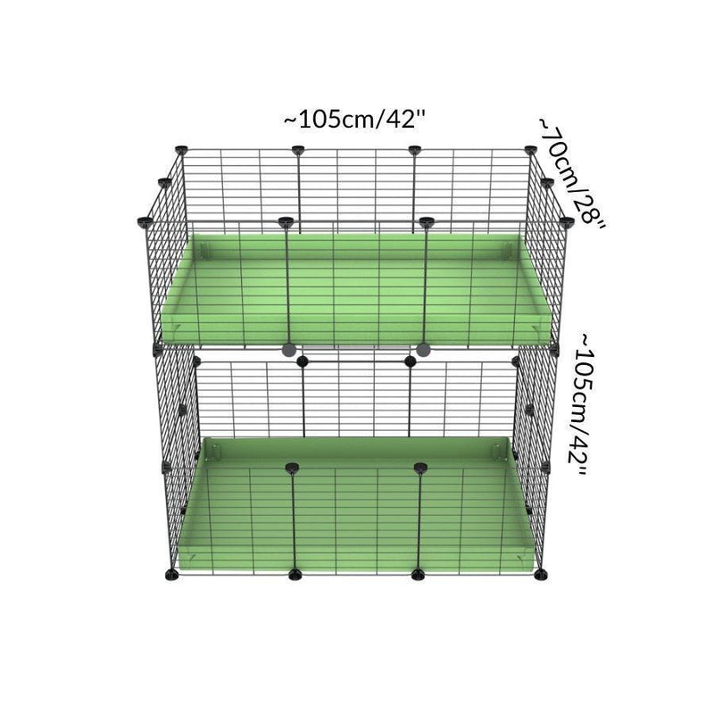Taille d'Une cavy cage double deux etages 3x2 pour cochons d'inde avec coroplast gris et grilles avec petits trous par Kavee