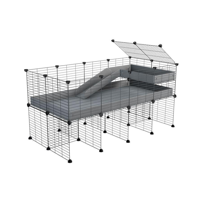 une cavy cage 4x2 pour cochons d'inde avec rehausseur loft rampe coroplast gris et grilles fines petits trous de kavee france