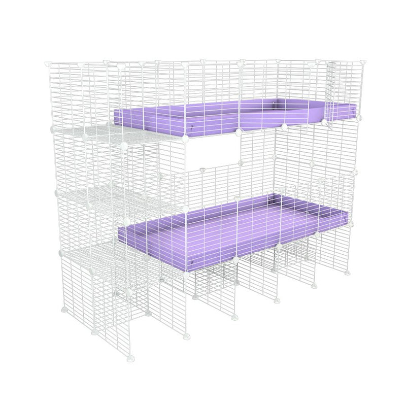 Une cavy cage double blanche deux etages 4x2 pour cochons d'inde avec etageres et stand coroplast lilas Kavee