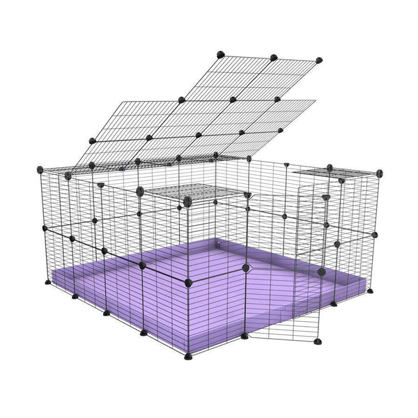 Une cavy cage modulaire pour lapin 4x4 avec couvercle et grilles maillage fin coroplast mauve pastel de kavee france
