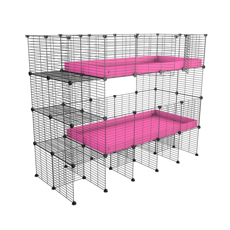 Une cavy cage double deux etages 4x2 pour cochons d'inde avec etageres et stand coroplast rose Kavee