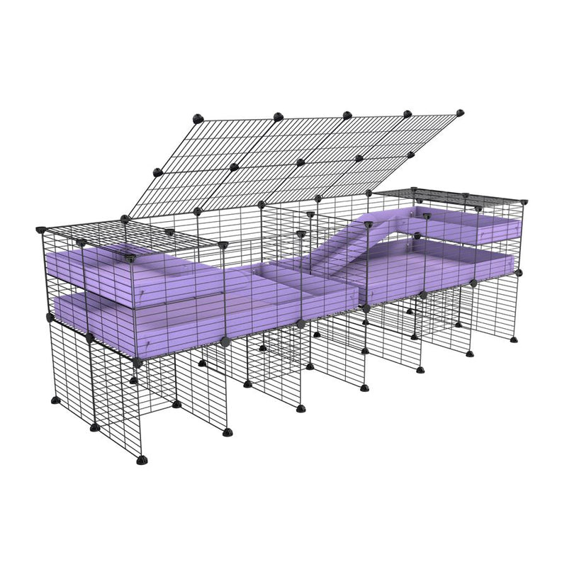 une cavy cage 6x2 stand loft avec couvercle et separation pour cochons d'inde qui se battent ou en quarantaine avec coroplast lilas violet kavee