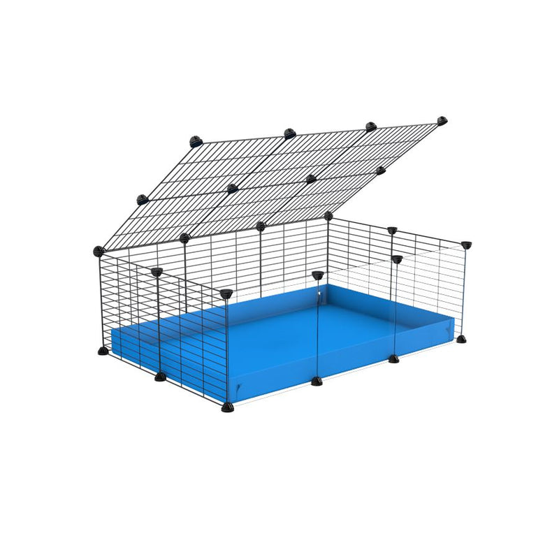 une kavee cage 3x2 pas chere avec panneaux transparents en plexiglass cochons d'inde avec couvercle coroplast bleu et grilles avec barreaux etroits