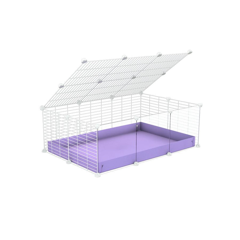une kavee cage 3x2 pas chere cochons d'inde avec panneaux transparents en plexiglass avec couvercle coroplast violet lilas et grilles blanches avec barreaux etroits