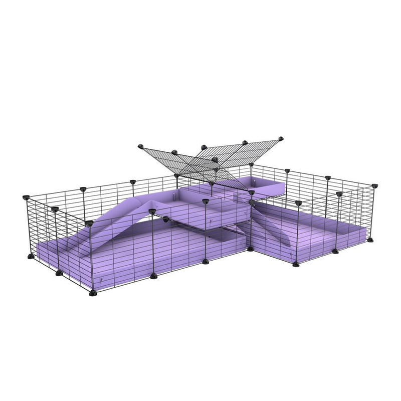 une cavy cage 6x2 en L avec loft avec separation pour cochons d'inde qui se battent ou en quarantaine avec coroplast lilas violet kavee