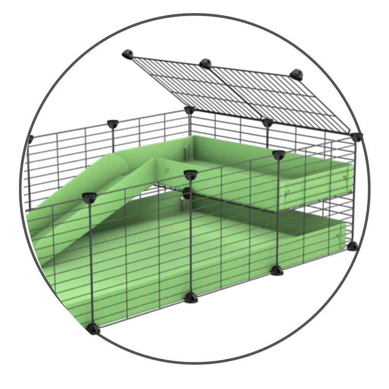 Un kit pour ajouter une rampe et un loft 2x1 a sa cavy cage kavee avec coroplast vert et grilles sans danger
