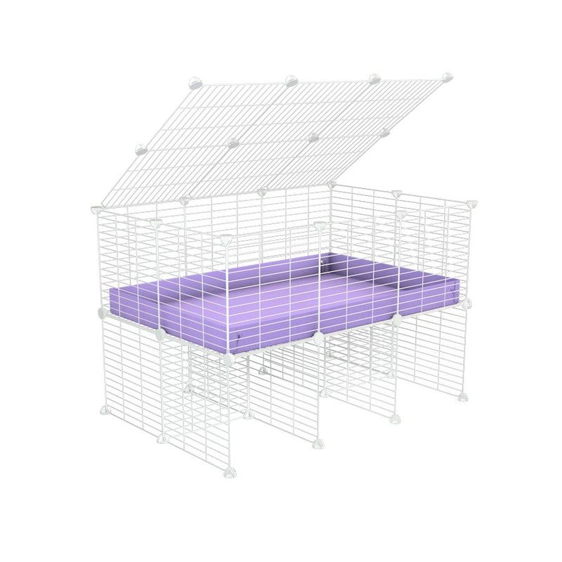 une cavy cage 3x2 pour cochons d'inde avec rehausseur couvercle correx violet lilas et grilles blanches fines de kavee france