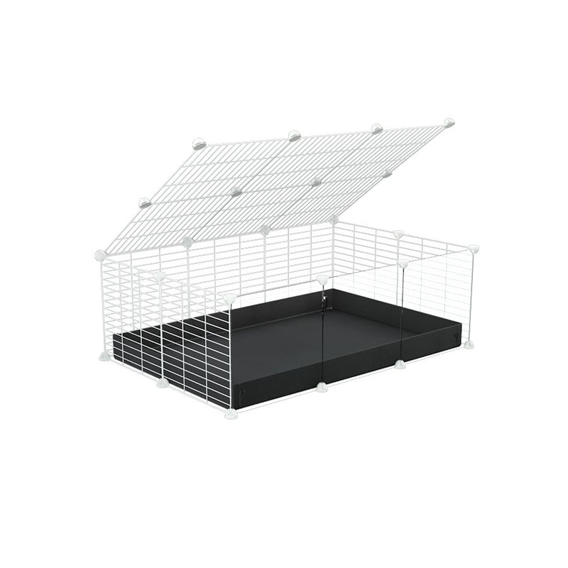 une cavy cage 3x2 pas chere cochons d'inde avec panneaux transparents en plexiglass avec couvercle coroplast noir et grilles blanches avec barreaux etroits de kavee