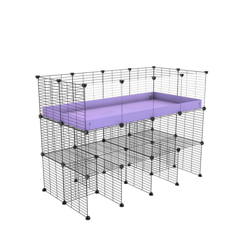 une kavee cage C&C 4x2 pour cobayes cochons d'inde avec panneaux transparents en plexiglass avec double rehausseur correx violet et grilles maillage fin