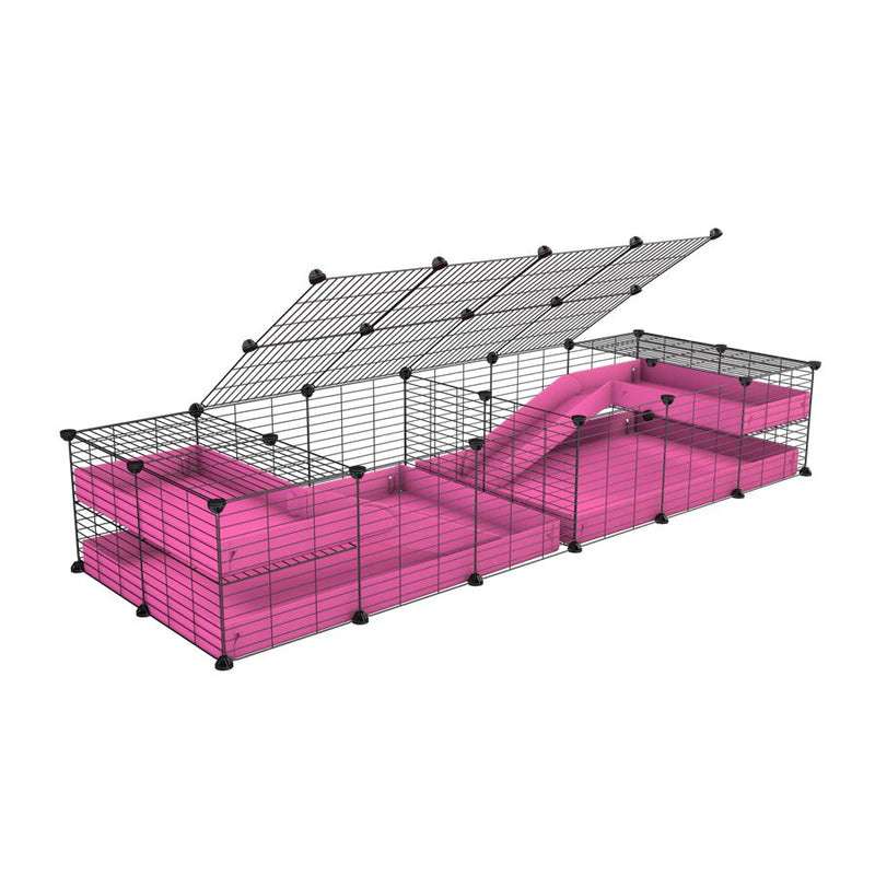 une cavy cage 6x2 loft avec couvercle et separation pour cochons d'inde qui se battent ou en quarantaine avec coroplast rose kavee