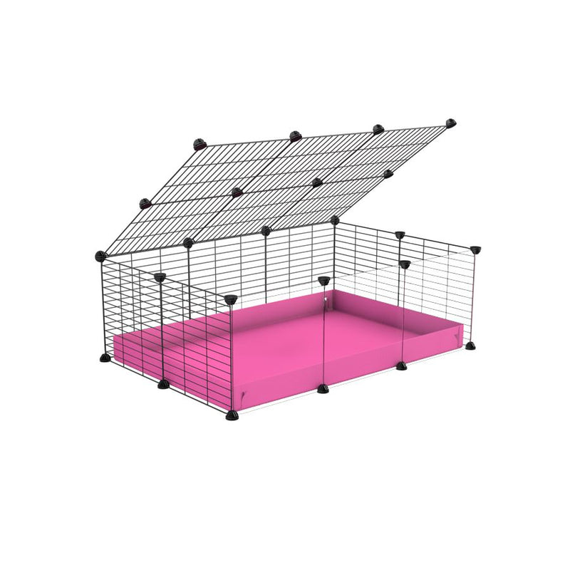 une cavy cage 3x2 pas chere avec panneaux transparents en plexiglass cochons d'inde avec couvercle coroplast rose et grilles avec barreaux etroits de kavee