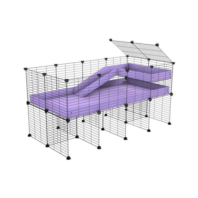 une kavee cage 4x2 pour cochons d'inde avec rehausseur loft rampe coroplast violet lilas et grilles fines petits trous