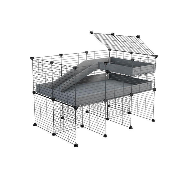 une kavee cage 3x2 pour cochons d'inde avec rehausseur loft rampe coroplast gris et grilles fines petits trous