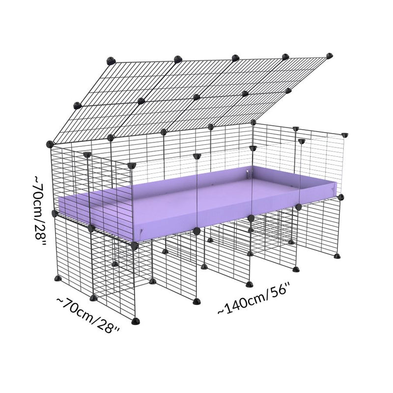 Dimension d'une cavy cage 4x2  avec panneaux transparents en plexiglass pour cochons d'inde avec rehausseur couvercle correx violet lilas et grilles fines de kavee france