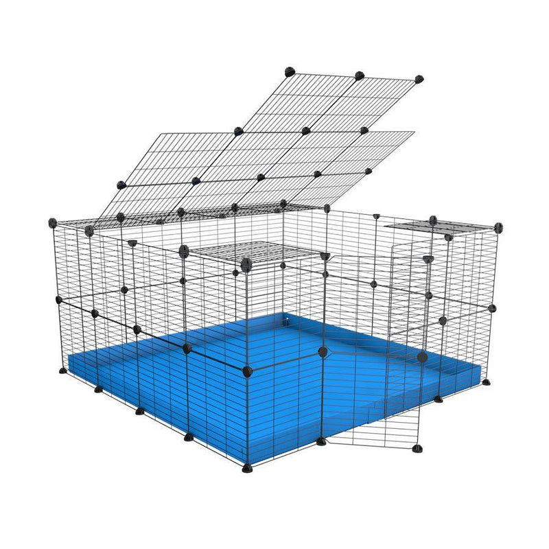 Une cavy cage modulable pour lapin 4x4 avec toit et grilles fines petits trous coroplast bleu de kavee france