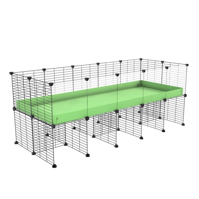 une cavy cage C&C 5x2 pour cobayes cochons d'inde avec panneaux transparents en plexiglass avec rehausseur correx vert pistache et grilles fines de kavee france