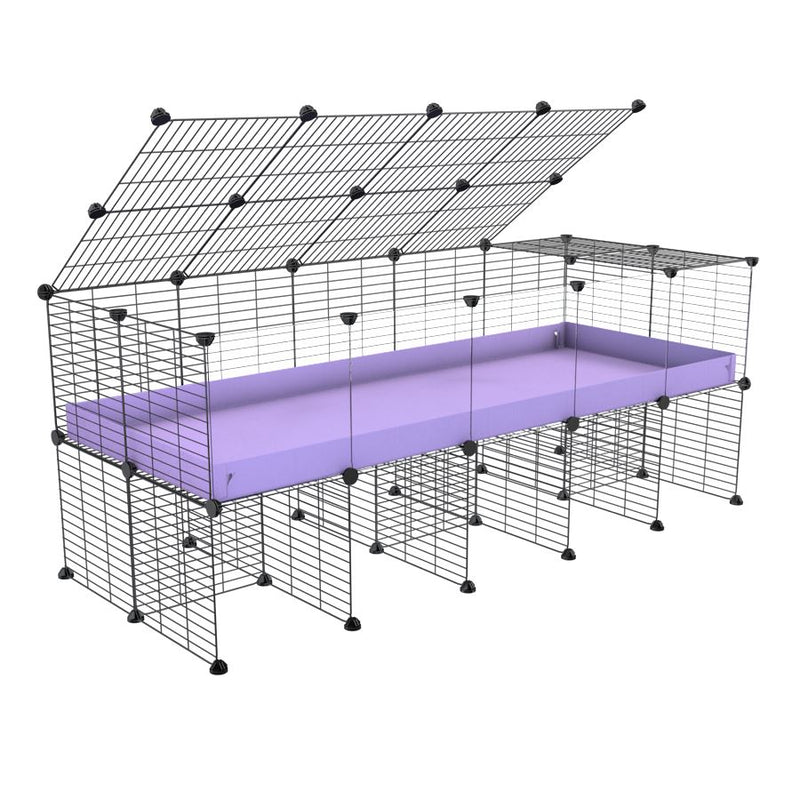 une cavy cage 5x2 avec panneaux transparents en plexiglass pour cochons d'inde avec rehausseur couvercle correx violet lilas et grilles fines de kavee france