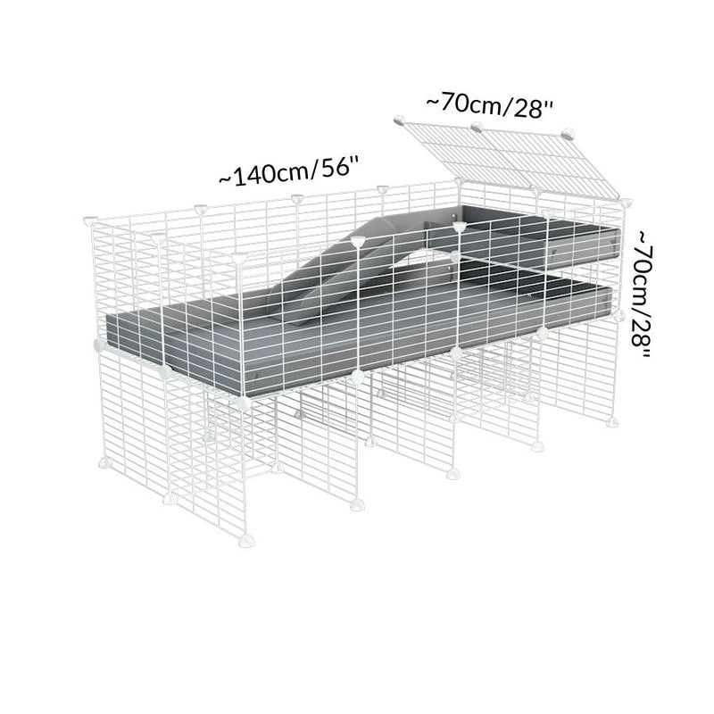 Dimensions d'une cavy cage 4x2 pour cochons d'inde avec rehausseur couvercle loft rampe coroplast gris et grilles blanches kavee france