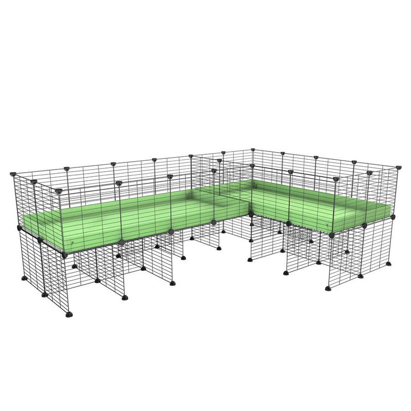 une cavy cage 8x2 en L avec stand avec separation pour cochons d'inde qui se battent ou en quarantaine avec coroplast vert kavee