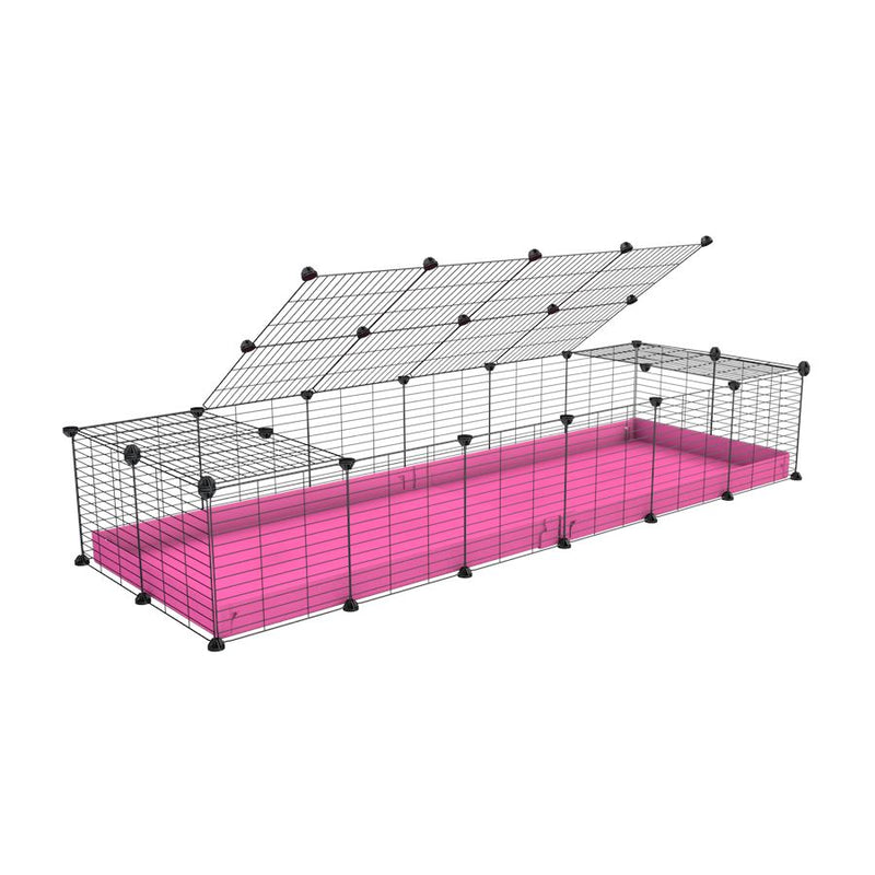 une cavy cage 6x2 pour cochons d'inde avec couvercle coroplast rose et grilles avec barreaux etroits de kavee