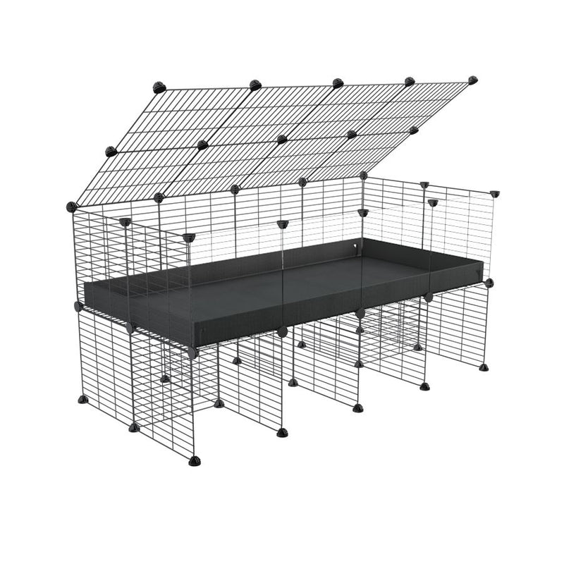 une cavy cage 4x2 avec panneaux transparents en plexiglass  pour cochons d'inde avec rehausseur couvercle correx noir et grilles fines de kavee france