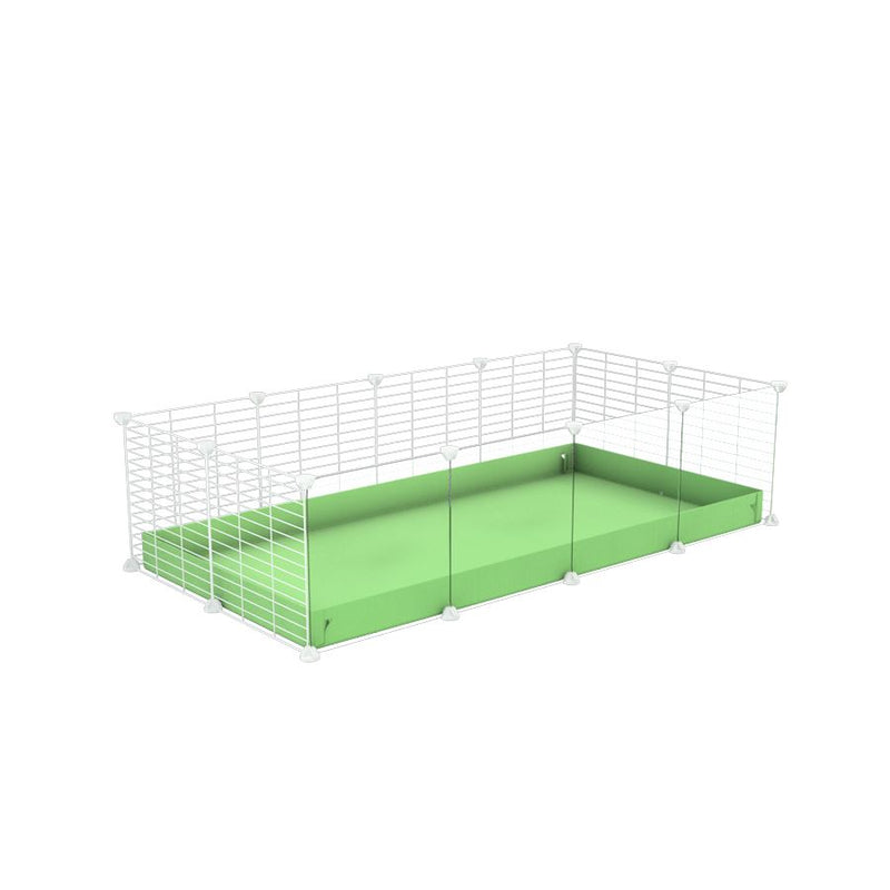 une cavy cage modulable 4x2 pour cochons d'inde avec panneaux transparents en plexiglass avec coroplast vert pistache et grilles blanches fines avec petits trous