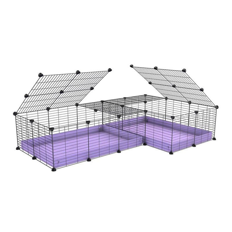 une cavy cage 6x2 en L avec couvercle et separation pour cochons d'inde qui se battent ou en quarantaine avec coroplast lilas violet kavee