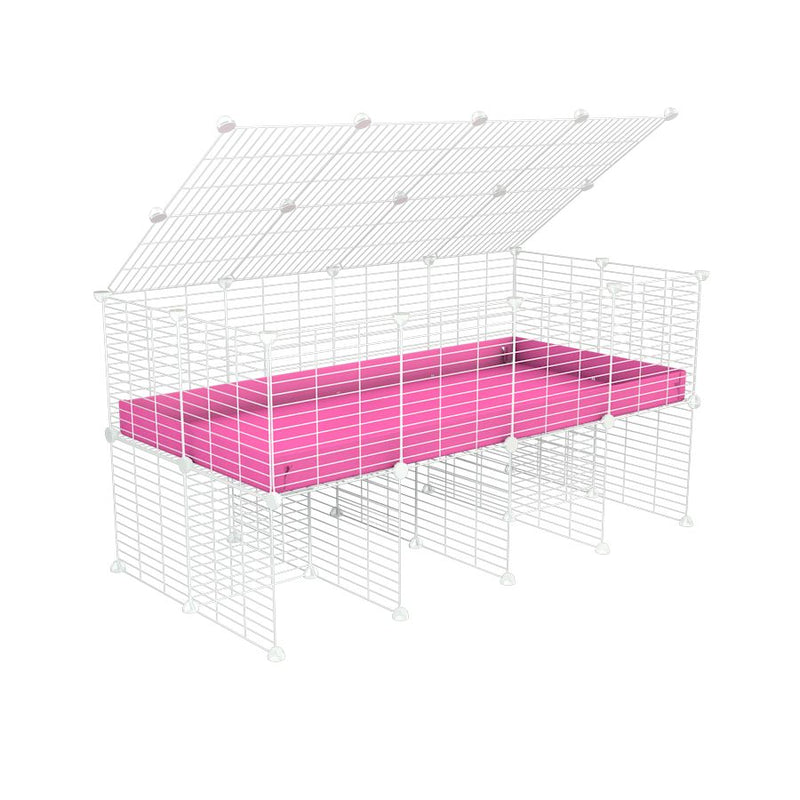 une cavy cage 4x2 pour cochons d'inde avec rehausseur couvercle correx rose et grilles blanches fines de kavee france