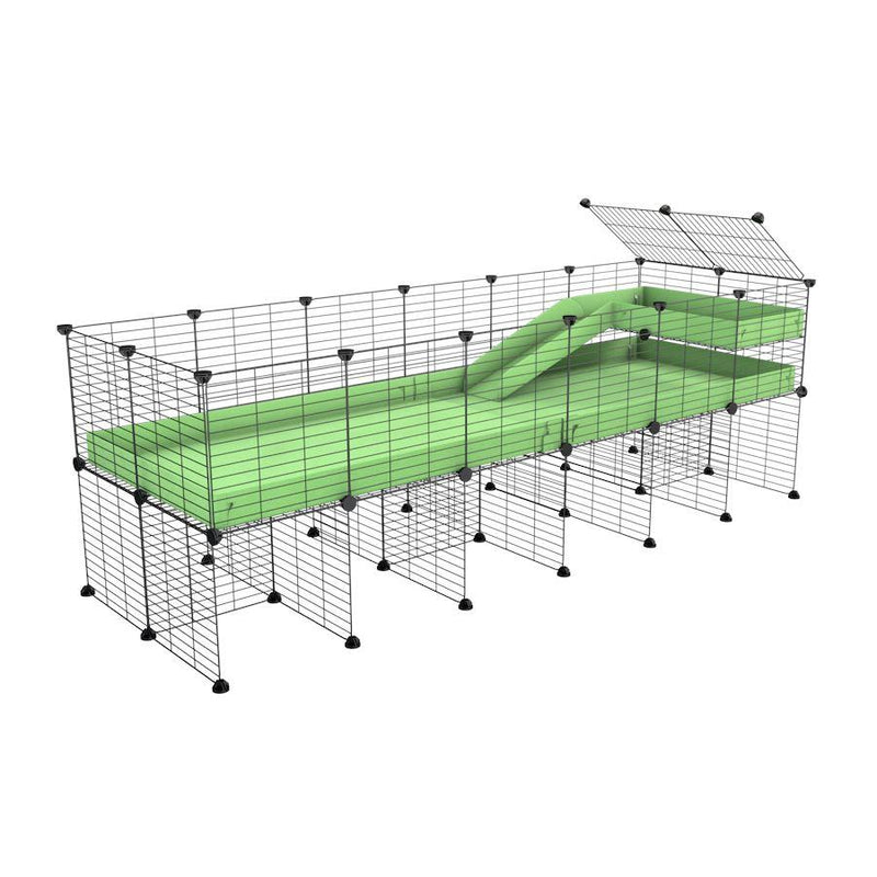 une cavy cage 6x2 pour cochons d'inde avec rehausseur loft rampe coroplast vert et grilles a petits trous de kavee france