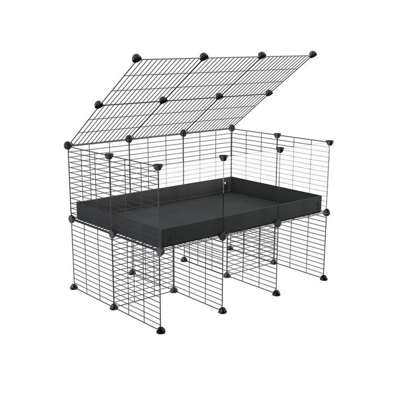 une cavy cage 3x2 pour cochons d'inde  avec panneaux transparents en plexiglass avec rehausseur couvercle correx noir et grilles fines de kavee france