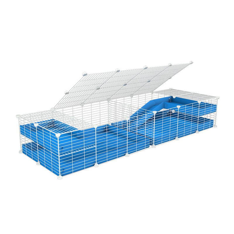 une cavy cage blanche 6x2 loft avec couvercle et separation pour cochons d'inde qui se battent ou en quarantaine avec coroplast bleu kavee