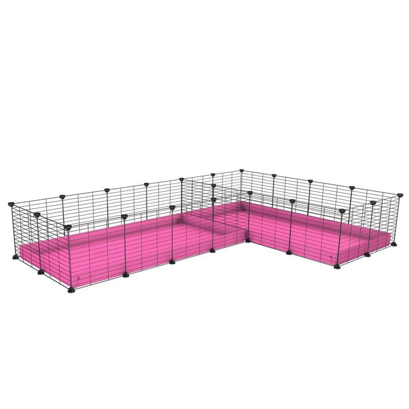 une cavy cage 8x2 en L avec separation pour cochons d'inde qui se battent ou en quarantaine avec coroplast rose kavee